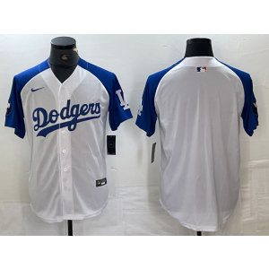 MLB Dodgers Blank White Blue Nike Cool Base Men Jersey