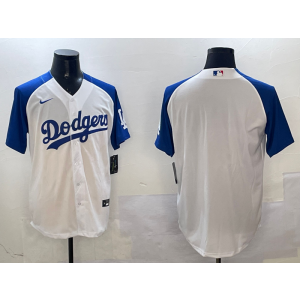 MLB Dodgers Blank White Blue Nike Cool Base Men Jersey