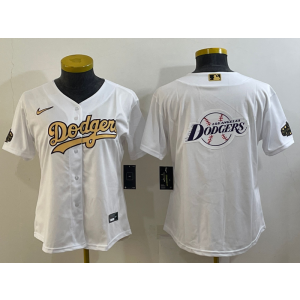 MLB Dodgers Blank White Gold Baseball Logo Nike Women Jersey