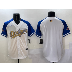 MLB Dodgers Blank White Gold Champion Nike Cool Base Men Jersey
