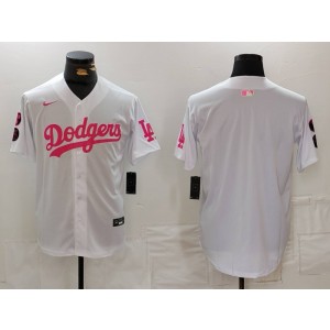 MLB Dodgers Blank White Pink Nike Cool Base Men Jersey