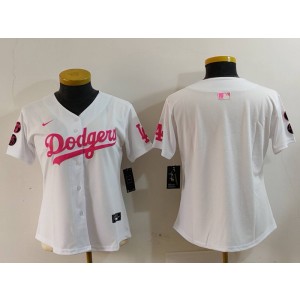 MLB Dodgers Blank White Pink Nike Cool Base Women Jersey