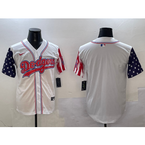 MLB Dodgers Blank White USA Flag Nike Cool Base Men Jersey