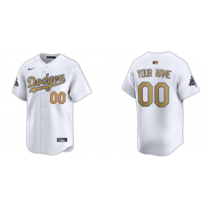 MLB Dodgers Customized White 2025 Gold Collection Nike Cool Base Men Jersey