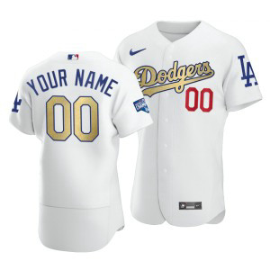 MLB Dodgers Customized White Gold 2020 World Series Champions Flexbase Men Jersey