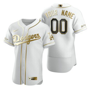 MLB Dodgers Customized White Gold Flexbase Men Jersey