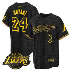 MLB Dodgers Front 8 & Back 24 Kobe Bryant Mamba Black Cool Base Men Jersey