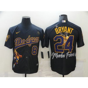 MLB Dodgers Front 8 Back 24 Kobe Bryant Black With KB Patch Cool Base Men Jersey