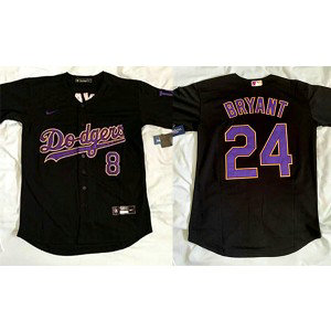 MLB Dodgers Front 8 Back 24 Kobe Bryant Throwback Black Cool Base Men Jersey