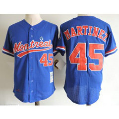 MLB Expos 45 Pedro Martinez Blue 1994 Mitchell and Ness Throwback Men Jersey