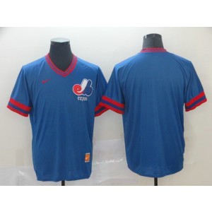 MLB Expos Blank Blue Nike Cooperstown Collection Legend V-Neck Men Jersey