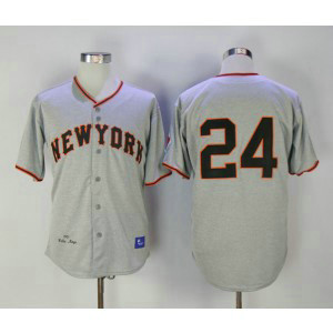 MLB Giants 24 Willie Mays Grey Throwback Men Jersey
