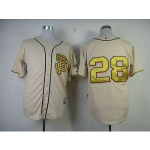 MLB Giants 28 Buster Posey Cream Gold Men Jersey