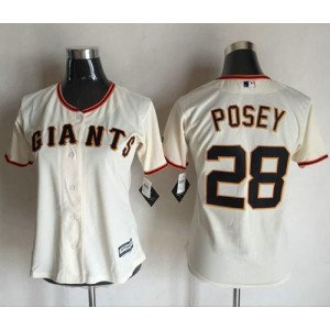 MLB Giants 28 Buster Posey Cream Home Women Jersey