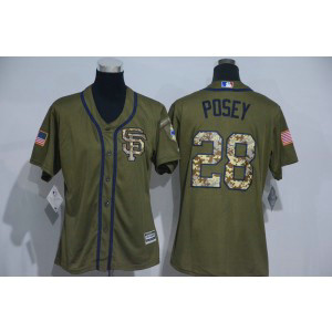 MLB Giants 28 Buster Posey Green Salute to Service Women Jersey