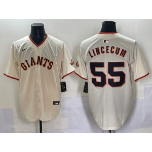 MLB Giants 55 Lincecum Cream Nike Cool Base Men Jersey