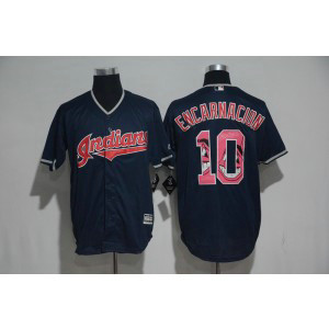 MLB Indians 10 Edwin Encarnacion Navy Team Logo Print Cool Base Men Jersey