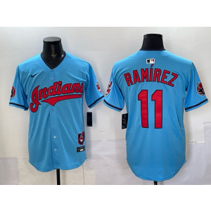 MLB Indians 11 Jose Ramirez Blue Nike Cool Base Men Jersey