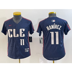 MLB Indians 11 Jose Ramirez Navy 2024 City Connect Nike Cool Base Youth Jersey
