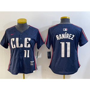 MLB Indians 11 Jose Ramirez Navy Nike Cool Base Women Jersey