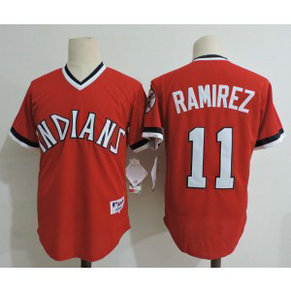 MLB Indians 11 Jose Ramirez Red Cooperstown Collection Throwback Men Jersey