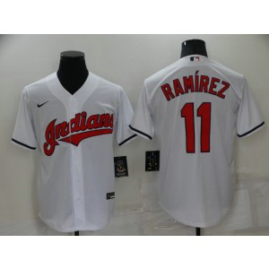MLB Indians 11 Jose Ramirez White Nike Cool Base Men Jersey