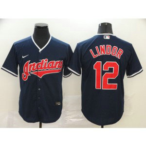 MLB Indians 12 Francisco Lindor Blue 2020 Nike Cool Base Men Jersey