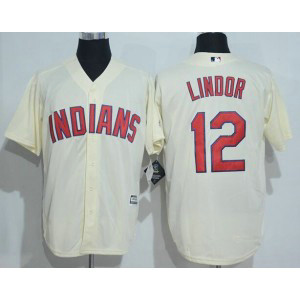 MLB Indians 12 Francisco Lindor Cream Majestic Cool Base Men Jersey