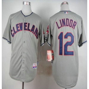 MLB Indians 12 Francisco Lindor Grey Cool Base Men Jersey