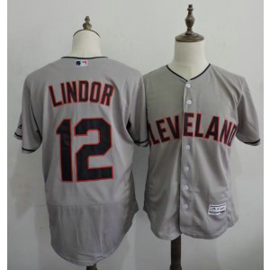 MLB Indians 12 Francisco Lindor Grey Flexbase Men Jersey