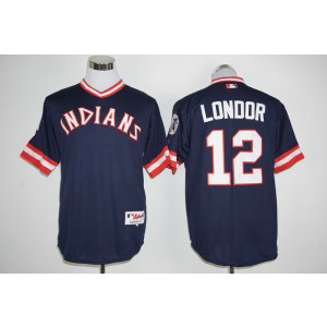 MLB Indians 12 Francisco Lindor Navy Blue Cool Base Men Jersey