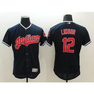 MLB Indians 12 Francisco Lindor Navy Blue Flexbase 2 Men Jersey