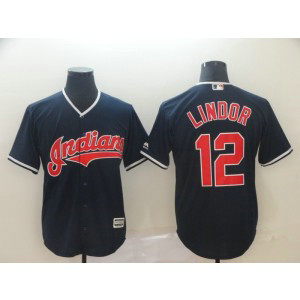 MLB Indians 12 Francisco Lindor Navy Blue New Cool Base Men Jersey