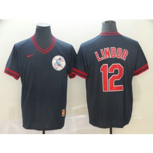 MLB Indians 12 Francisco Lindor Navy Nike Cooperstown Collection Legend V-Neck Men Jersey