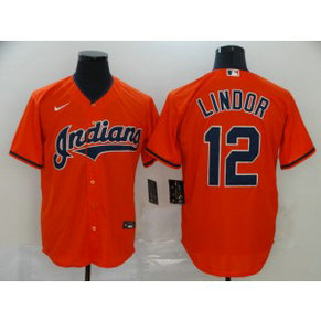 MLB Indians 12 Francisco Lindor Orange 2020 Nike Cool Base Men Jersey
