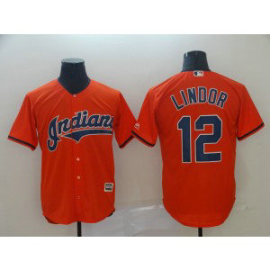 MLB Indians 12 Francisco Lindor Orange Cool Base Men Jersey