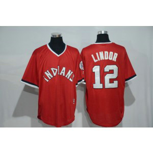 MLB Indians 12 Francisco Lindor Red Men Jersey