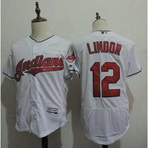 MLB Indians 12 Francisco Lindor White Flexbase Men Jersey