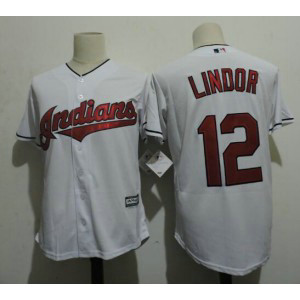 MLB Indians 12 Francisco Lindor White New Cool Base Men Jersey