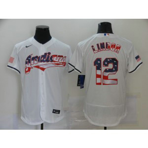 MLB Indians 12 Francisco Lindor White USA Flag Flexbase Men Jersey