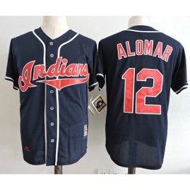 MLB Indians 12 Roberto Alomar Navy 1995 World Series Cooperstown Collection Men Jersey