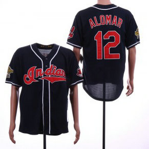 MLB Indians 12 Roberto Alomar Navy Throwback Men Jersey