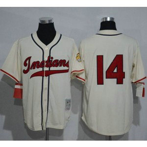 MLB Indians 14 Larry Doby Cream 1948 Mitchell and Ness ThrowbackMen Jersey