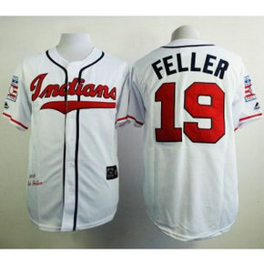 MLB Indians 19 Bob Feller White 1948 Mitchell and Ness Men Jersey