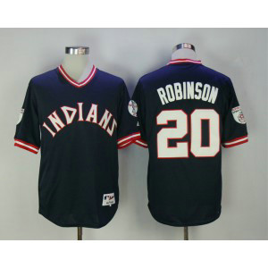MLB Indians 20 Frank Robinson Navy Throwback Men Jersey