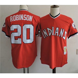 MLB Indians 20 Frank Robinson Red Throwback Cooperstown Men Jersey
