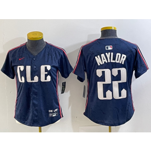 MLB Indians 22 Naylor Navy 2024 City Connect Nike Cool Base Women Jersey