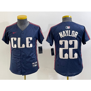 MLB Indians 22 Naylor Navy 2024 City Connect Nike Cool Base Youth Jersey