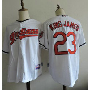 MLB Indians 23 LeBron James King James Cool Base White Men Jersey