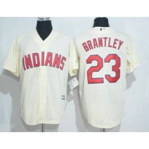 MLB Indians 23 Michael Brantley Cream Majestic Cool Base Men Jersey